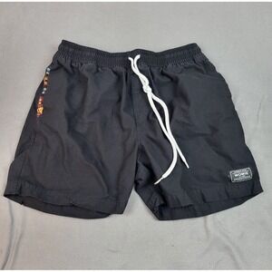 Wowie Shorts Mens Medium Black‎ Lightweight Drawstring Baggy Aztec Trim Trunks
